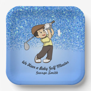 Assiettes En Carton Cute Garçon Bébé Bleu Personnalisable Golf Master