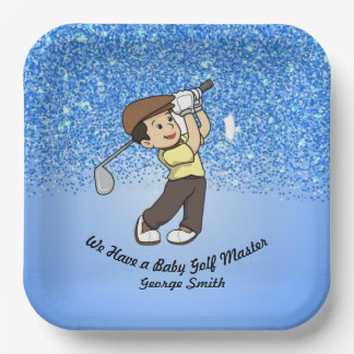 Assiettes En Carton Cute Garçon Bébé Bleu Personnalisable Golf Master