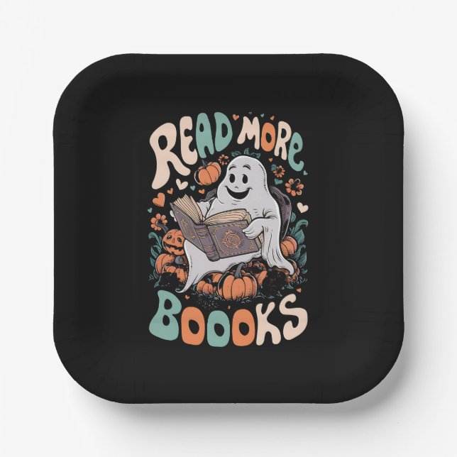 Assiettes En Carton Cute Ghost Lire plus Livres Enseignant Halloween (Recto)