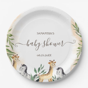 Assiettes En Carton Cute Giraffe, Baby shower Feuille Zebra