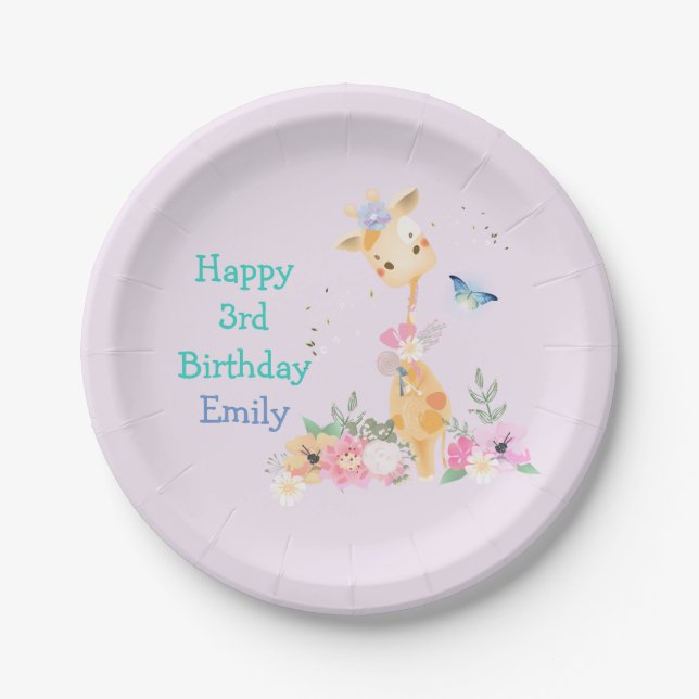 Assiettes En Carton Cute Giraffe Design Anniversaire (Devant)