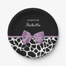 Cute Giraffe Imprimer Lavande Violet Bow Avec Nom