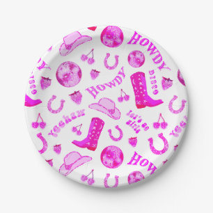 Assiettes En Carton Cute Girl Hot Rose Disco Cowgirl Aesthétique