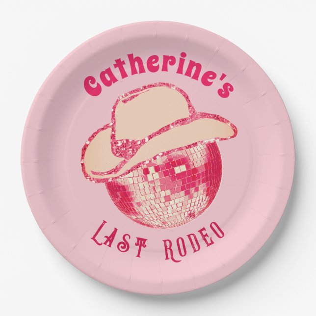 Assiettes En Carton Cute Girl Rose Parties scintillant Disco Cowgirl (Devant)
