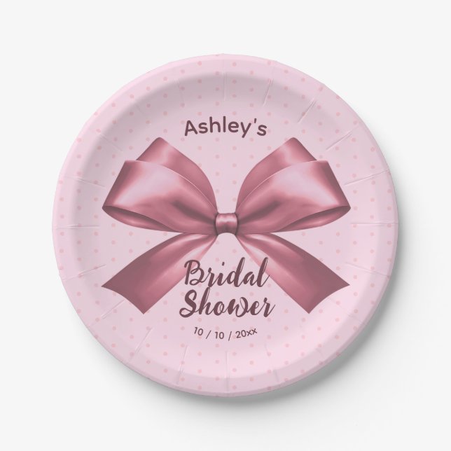 Assiettes En Carton Cute Girl Rose Satin Aesthétique Bow (Devant)