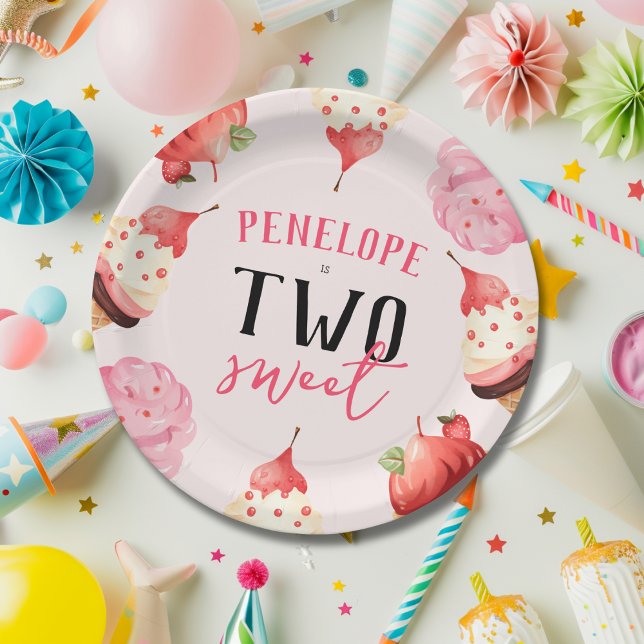 Assiettes En Carton Cute Girly Two Sweet Ice Cream Anniversaire (Créateur téléchargé)