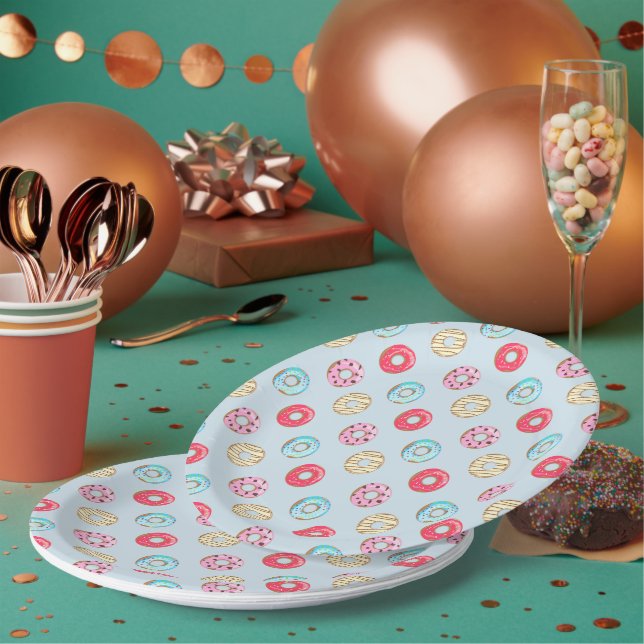 Assiettes En Carton Cute Glazed Doughnut Pattern Light Blue (Multi)