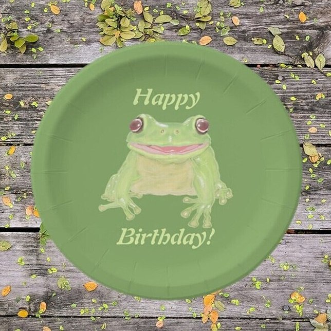 Assiettes En Carton Cute Green Tree Frog - Joyeux anniversaire! (Créateur téléchargé)