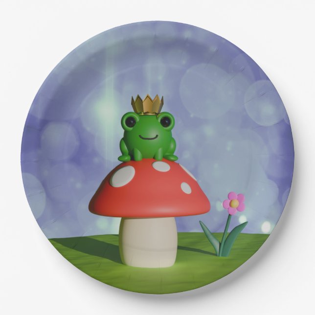 Assiettes En Carton Cute grenouille caricaturale portant une couronne  (Devant)
