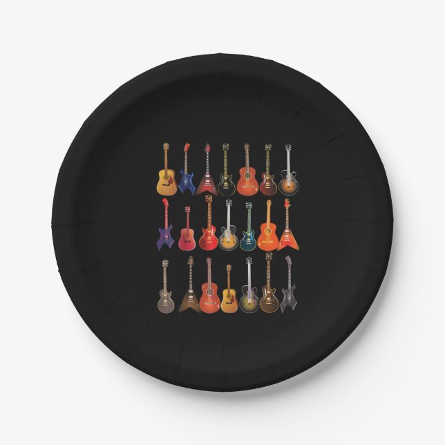 Assiettes En Carton Cute Guitare Rock Et Roulez Instruments De Musique (Devant)