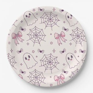 Assiettes En Carton Cute Halloween Ghost & Spiderweb Motif