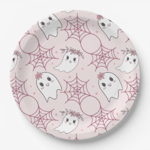 Assiettes En Carton Cute Halloween Ghost & Spiderweb Motif (2)