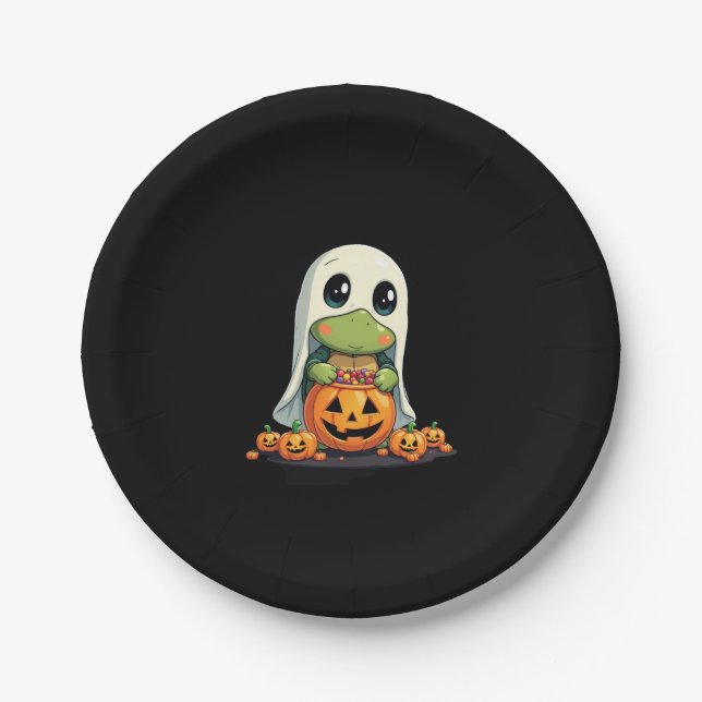 Assiettes En Carton Cute Halloween Turtle Ghost avec bonbon (5) (Devant)