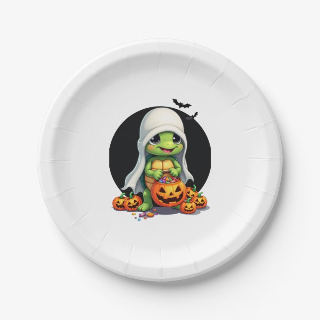 Assiettes En Carton Cute Halloween Turtle Ghost avec bonbon (7) (Devant)
