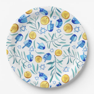 Assiettes En Carton Cute Hanoukka Watercolor Bar Bat mitzvah juif