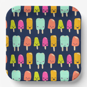 Assiettes En Carton Cute Happy Fruit Popsicle Kawaii Visages