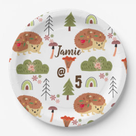 Assiettes En Carton Cute Hedgehog Nature Floral Rainbow Motif