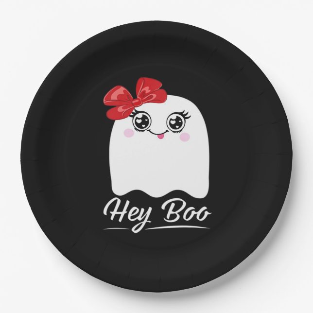 Assiettes En Carton Cute Hey Boo Halloween (Devant)