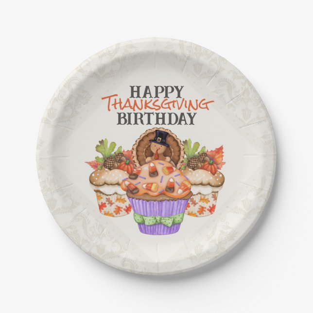 Assiettes En Carton Cute Holiday Cupcakes Bon thanksgiving anniversair (Devant)
