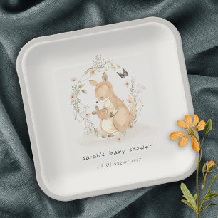 Assiettes En Carton Cute Joey Mama Kangaroo Baby shower de couronnes f