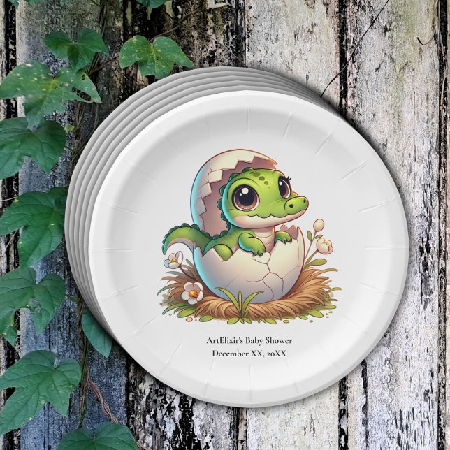Assiettes En Carton Cute Kawaii Baby shower d'éclosion d'alligator béb (Créateur téléchargé)