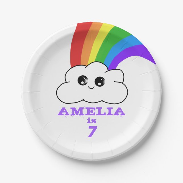 Assiettes En Carton Cute Kawaii Cloud et Rainbow Kid`s Anniversaire (Devant)