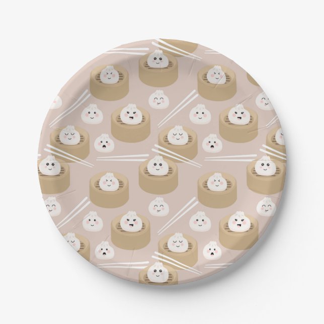 Assiettes En Carton Cute Kawaii Dumplings Baguettes en vapeur (Devant)
