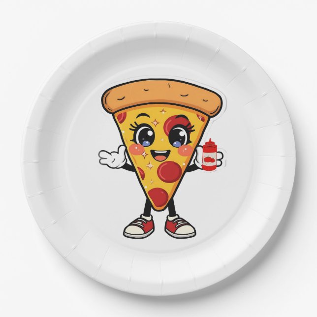 Assiettes En Carton Cute Kawaii Pizza Slice Paper Plates Fun Party Foo (Devant)
