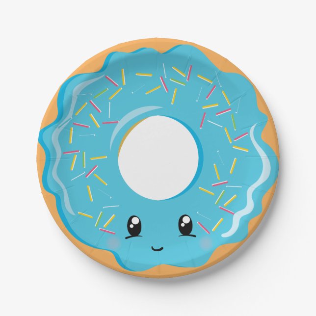 Assiettes En Carton Cute Kawaii plaque de fête de beignes bleues (Devant)