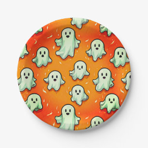 Assiettes En Carton Cute Kawaii Style Fantômes sur Orange