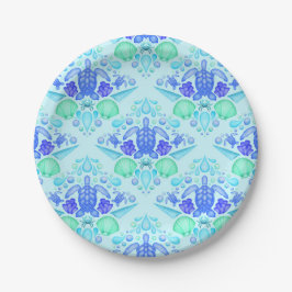 Assiettes En Carton Cute Kids Tropical Blue Ocean Turtle