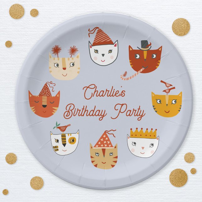 Assiettes En Carton Cute Kitty Chat Personnalisé Anniversaire (Cute personalized kitty cat birthday paper plate)