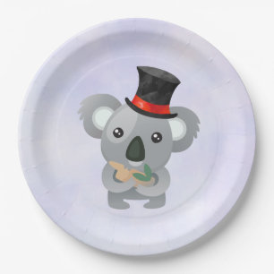 Assiettes En Carton Cute Koala dans un chapeau noir