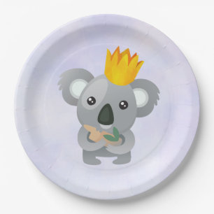 Assiettes En Carton Cute Koala dans une couronne d'or