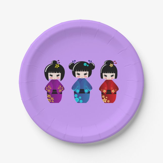 Assiettes En Carton Cute kokeshi poupées dessin animé filles (Devant)