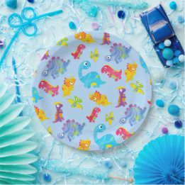 Assiettes En Carton Cute Light Pastel Blue Baby Dinosaur Anniversaire