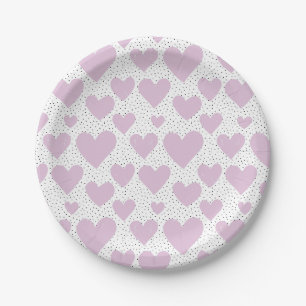 Assiettes En Carton Cute Lilac Hearts et Confetti Motif Party