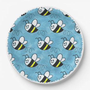 Assiettes En Carton Cute Little Bee Motif Baby shower aquarelle
