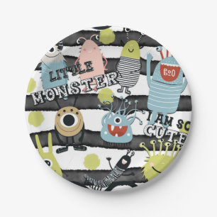 Assiettes En Carton Cute Little Monsters Moderne Chic Aquarelle Bande