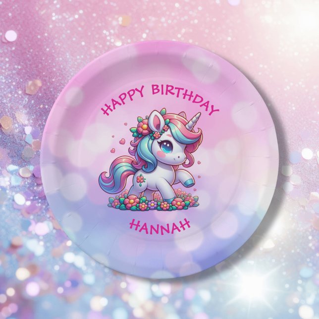 Assiettes En Carton Cute Magical Unicorn Personnalisé Anniversaire de  (Créateur téléchargé)