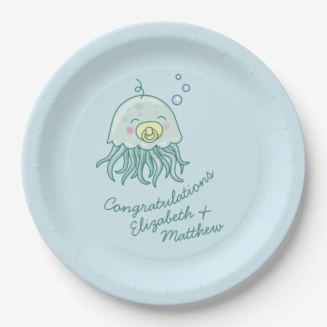 Assiettes En Carton Cute méduse Baby shower Kawaii (Devant)