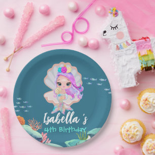 Assiettes En Carton Cute Mermaid Rainbow couronne perle Anniversaire f