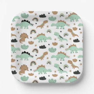 Assiettes En Carton Cute Mint Green Dinosaur Motif