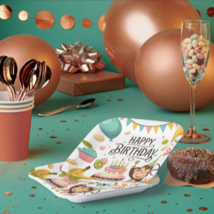 Assiettes En Carton Cute Monkey Joyeux gâteau de fête d'anniversaire