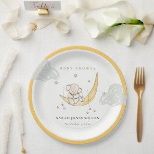 Assiettes En Carton Cute Moon Stars Elephant Bunny Baby shower neutre