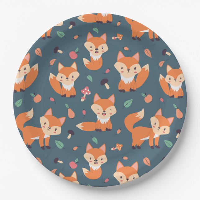 Assiettes En Carton Cute Motif Orange Fox (Devant)