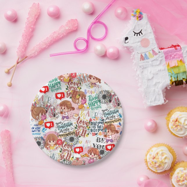 Assiettes En Carton Cute Motivational – Positive Quote Kawaii  (Fête)