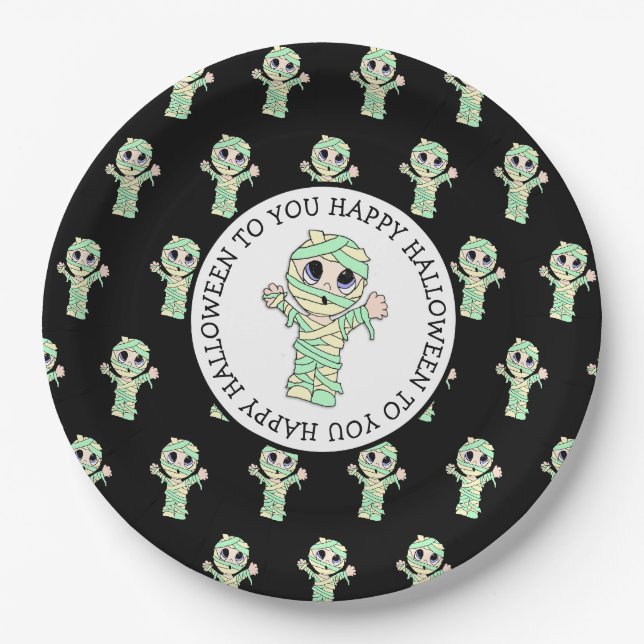 Assiettes En Carton Cute Mummy Halloween Party (Devant)