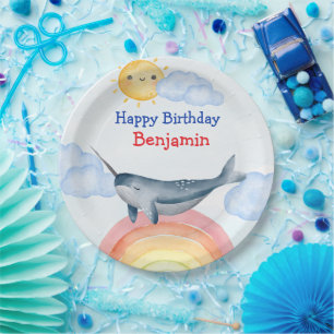 Assiettes En Carton Cute narval poisson licorne Anniversaire