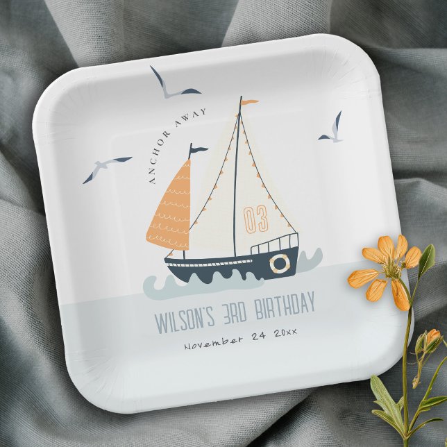 Assiettes En Carton Cute Nautical Blue Sailboat Pastel Anniversaire de (Créateur téléchargé)
